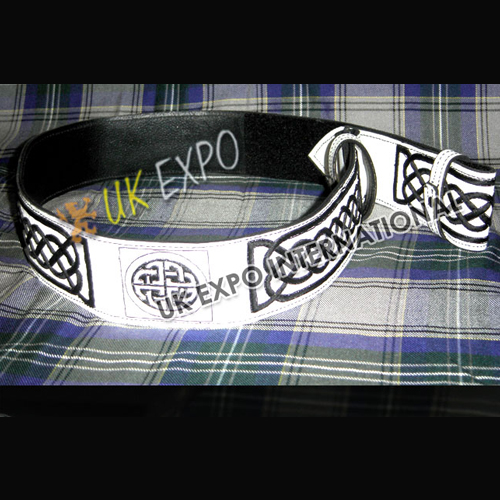 White Color Belt With Black Hand Embroidery And Black Backing