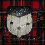 White Goat Skin Celtic Embossed Black Leather Sporran