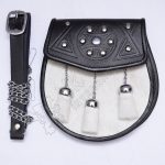 White Goat Skin Celtic Embossed Black Leather Sporran