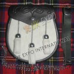 White Cow Skin Black Leather Embossed Sporran
