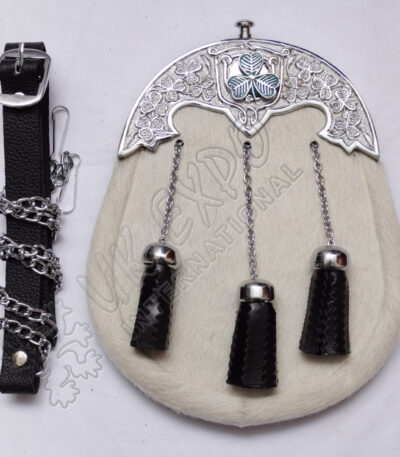 Shamrock White Cowhide Leather Sporran