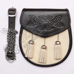 Black Celtic Embossed White Cow Skin Sporran