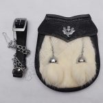 White Fur Thistle Black Leather Children Sporran