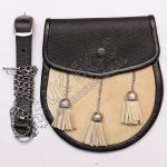 White Goat Skin Black Leather Sporran