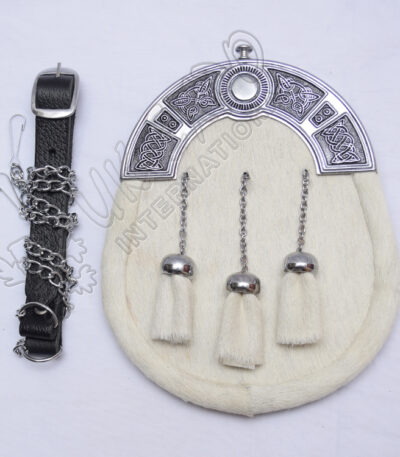White Goat Skin Celtic Sporran