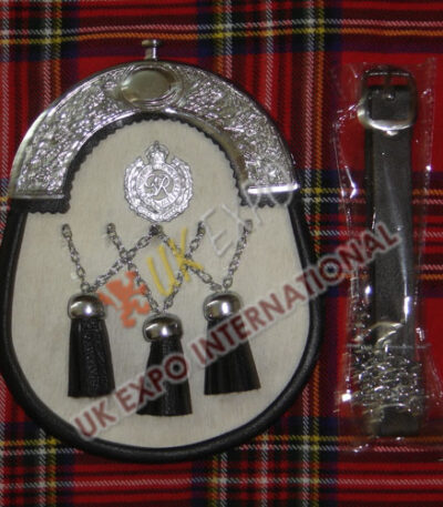 ER White Goat Skin Leather Full Dress Sporran