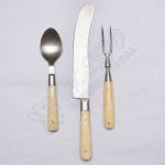 White Horn Handle Knife Fork Spoon Set