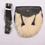 White Rabbit Fur Grain Leather Sporran