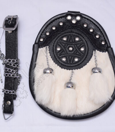 Rabbit Fur Celtic Black Leather Sporran