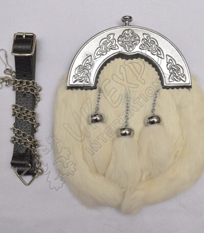White Rabbit Fur Full Dress Chrome Celtic Sporran