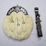 Cream Rabbit Fur Black Filled Scottish Flower Sporran