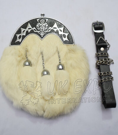 Cream Rabbit Fur Black Filled Scottish Flower Sporran