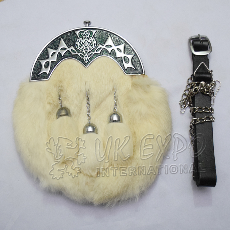 White Rabbit Fur Scottish Flower Sporran