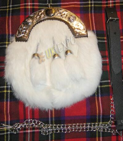 White Rabbit Fur Gold Polished Sporran