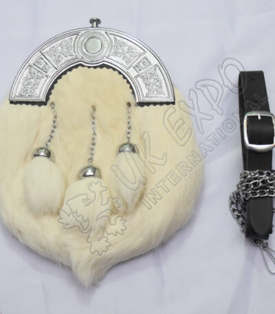 Scottish Flower White Rabbit Fur Sporran