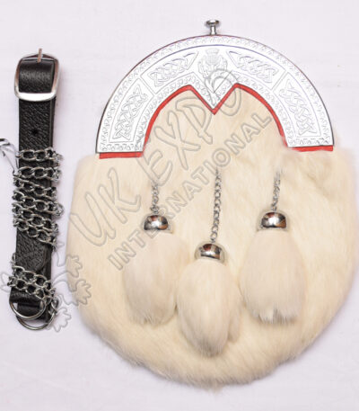 White Rabbit Fur Full Dress Thistle Knotwork Sporran