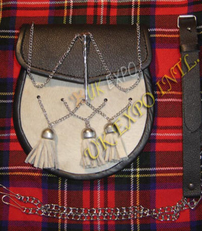 White Rabbit Skin Double Chain Pin Lock Sporran