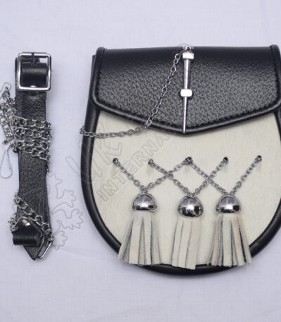White Calf Skin Black Leather Semi Dress Sporran