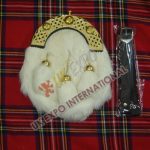 Gold Polished White Rabbit Fur Sporran
