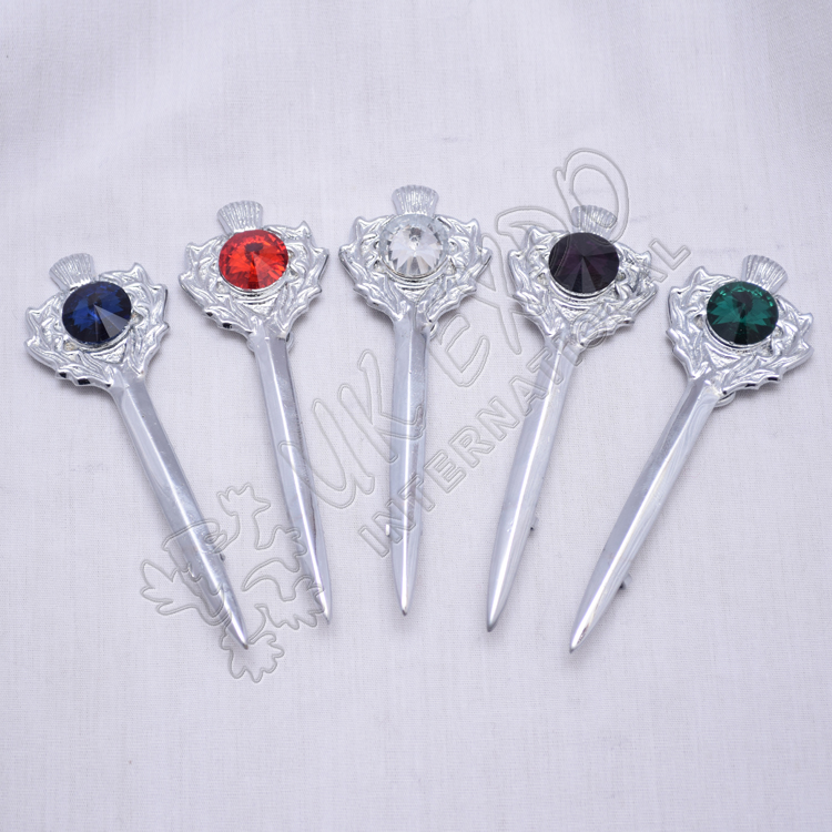 White Stone Scottish Flower Kilt Pin With Color Filled