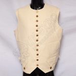 white wool vest with brass buttons