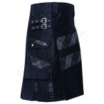 Black Cotton With Night Watch Tartan Hybrid Utility Kilt