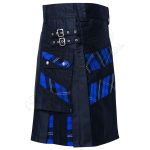 Black Cotton with Ramsey Dark Blue Tartan Hybrid Utility Kilt