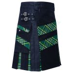Black Cotton with Slash Irish Tartan Hybrid Utility Kilt