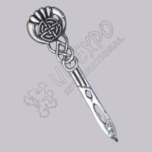 Thistle Crown Celtic Knot Chrome Color Filled Kilt Pin