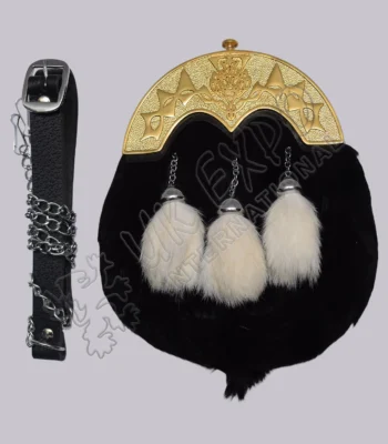 Black Fur Gold Thistle Cantle Full Dress Sporran