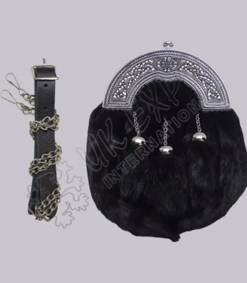 Black Rabbit Fur Chrome Plain Celtic Cantle Sporran