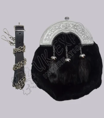 Black Rabbit Fur Chrome Thistle Centre Full Dress Sporran