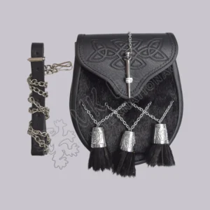 Premium Celtic Embossed Black Leather Sporran