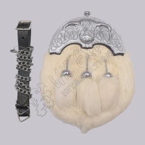 Off White Fur Chrome Bull Cantle Full Dress Sporran
