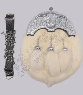 Off White Fur Chrome Bull Cantle Full Dress Sporran