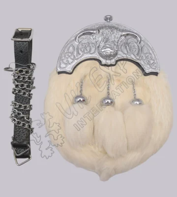 Off White Fur Chrome Bull Cantle Full Dress Sporran