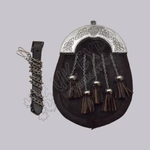 Celtic Chrome Cantle Dark Blue Fur Sporran