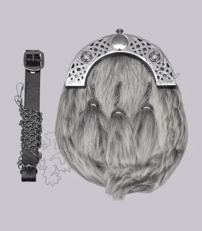 Grey Fur Celtic Knot Full Dress Sporran