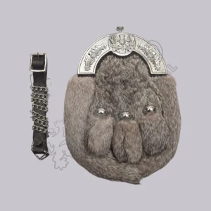 Grey Rabbit Fur Thistle Antique Cantle Full Dress Sporran