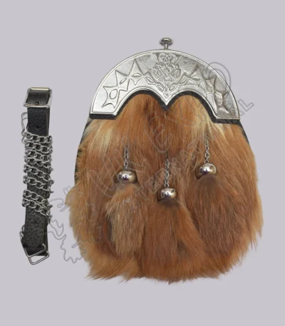 Brown Fox Fur Chrome Cantle Full Dress Sporran