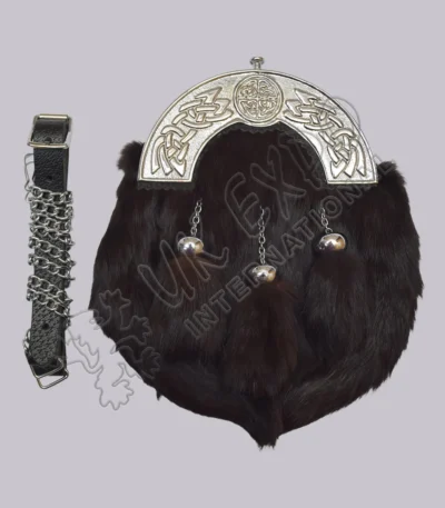 Dark Black Brownish Fur Celtic Knot Full Dress Sporran