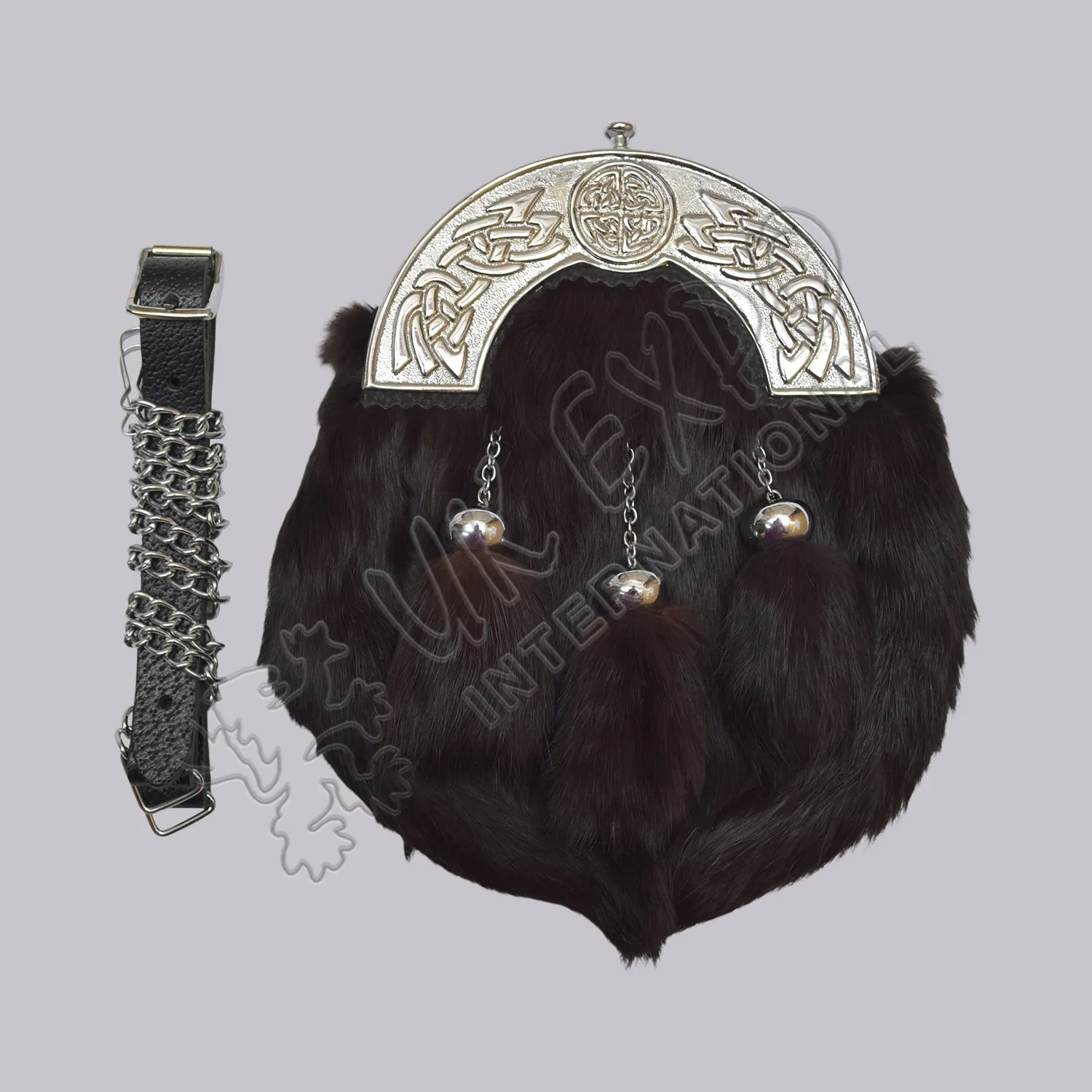 5 Dark Black Brownish Fur Celtic Knot Full Dress Sporran