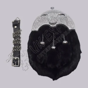 Black Rabbit Fur Full Dress Antique Cantle Sporran