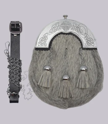 Gray Bovine Celtic Chrome Cantle Full Dress Sporran