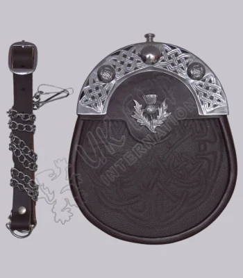 Black Leather Celtic Embossed Full Dress Sporran