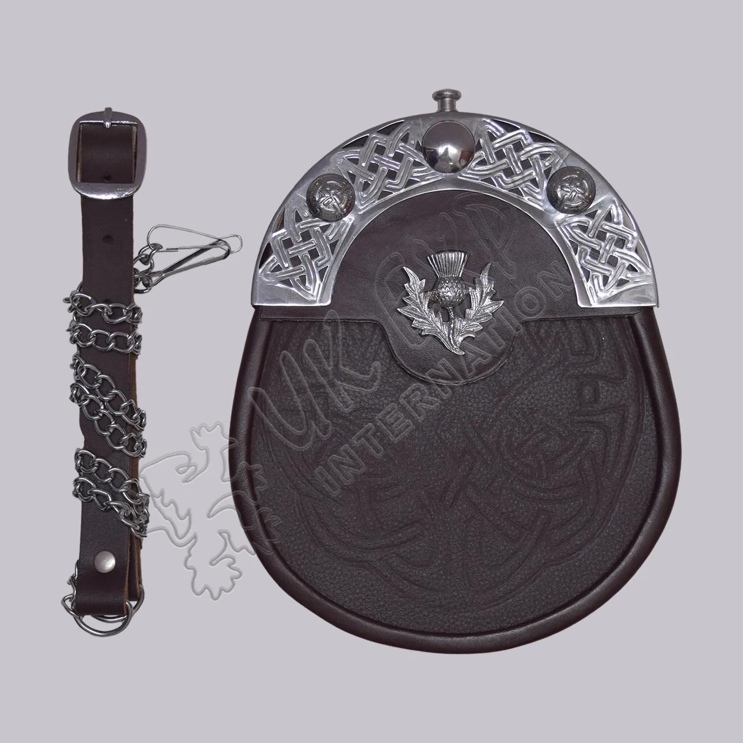 86 Black Leather Celtic Embossed Full Dress Sporran