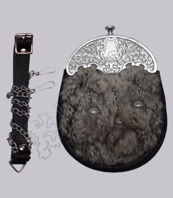 Gray Fur Ornate Chrome Cantle Full Dress Sporran