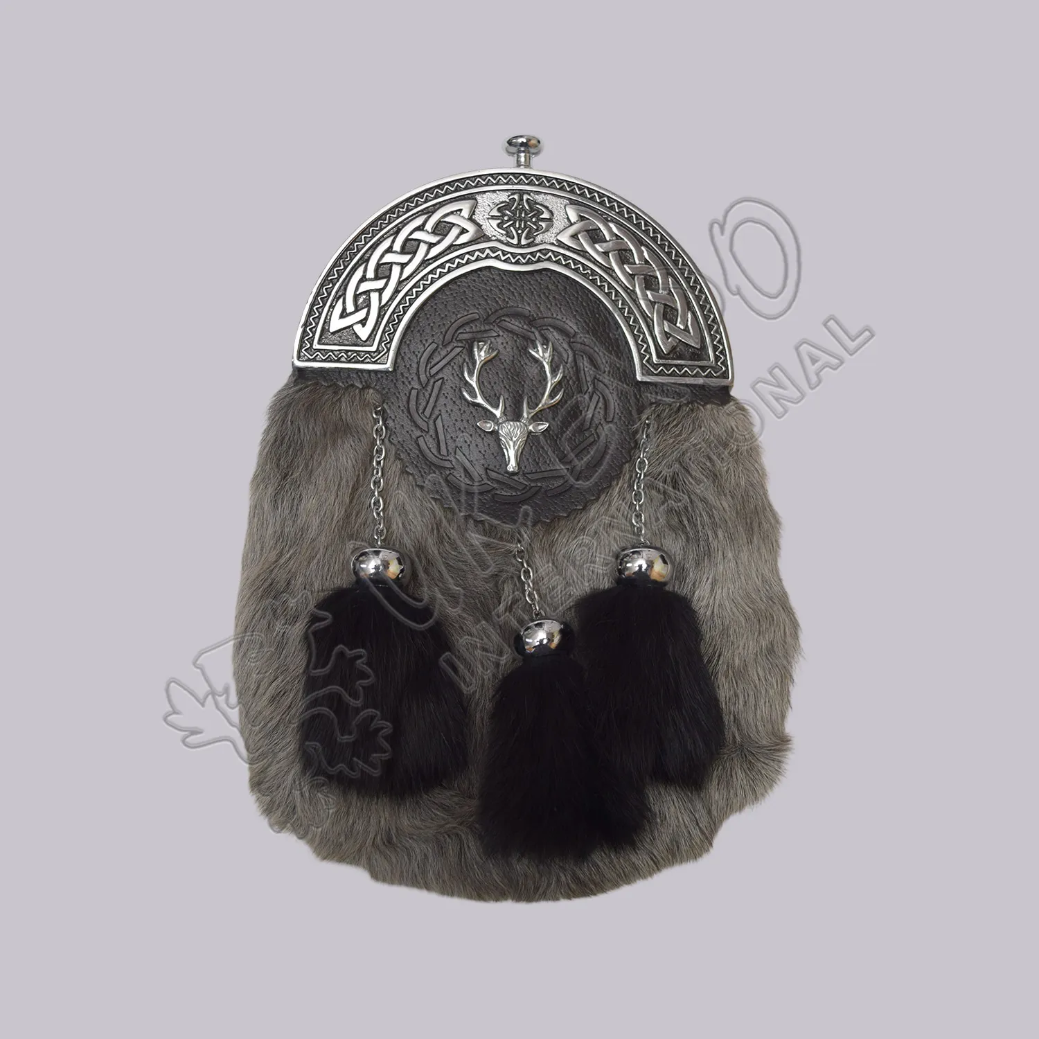 resize-5_w Gray Fur Deer Antlers Plain Cantle Sporran
