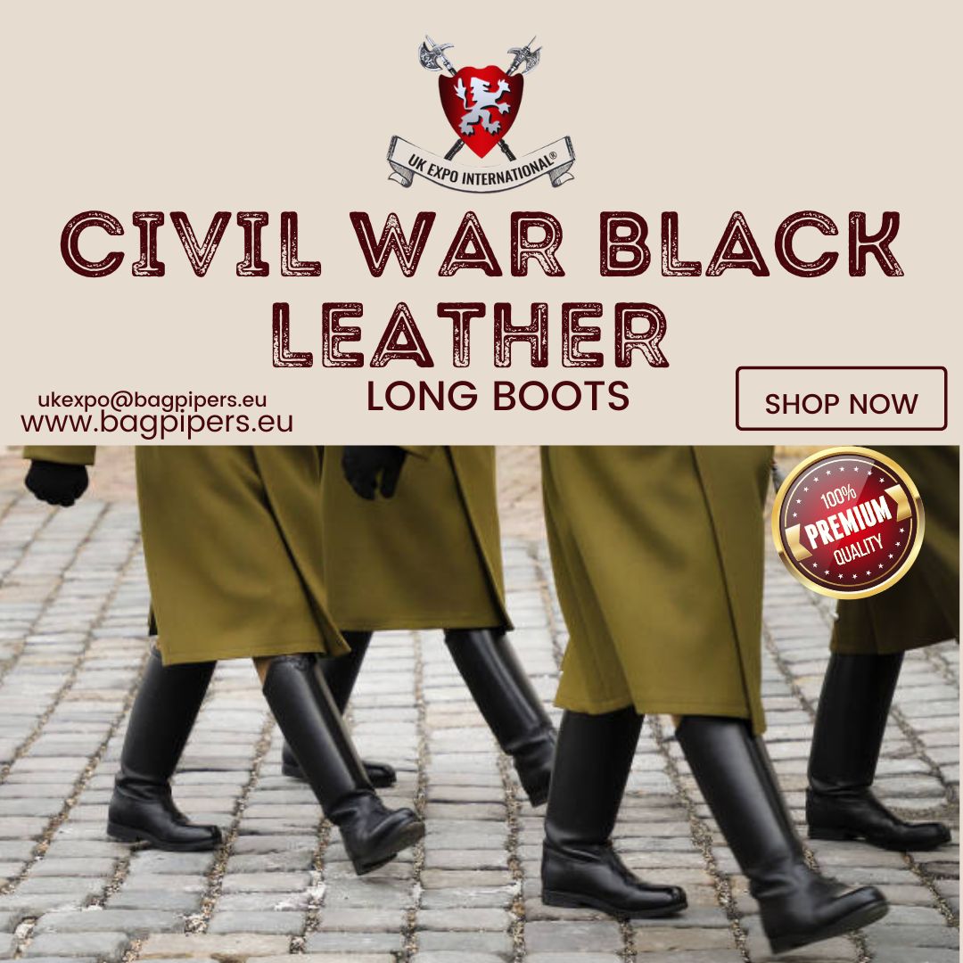 Civil War Black Leather Long Boots