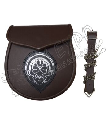Black Leather Celtic Embossed Brown Leather Sporran